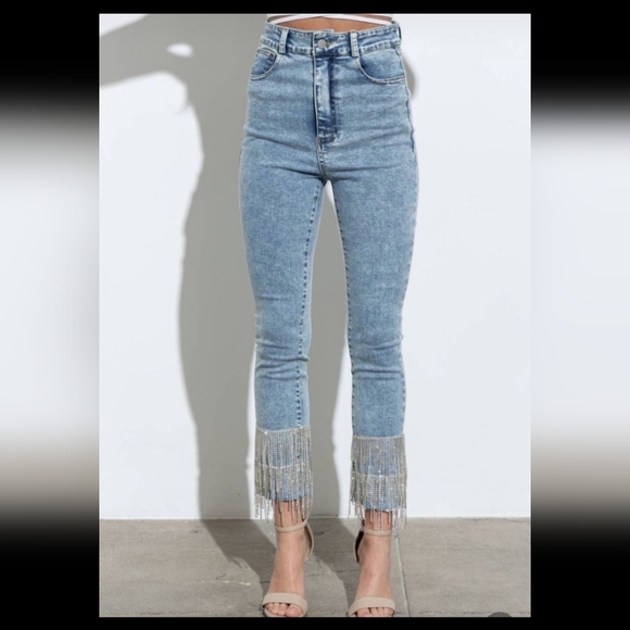 Brand New Rhinestone Fringe Jeans NWOT - Picture 6 of 8
